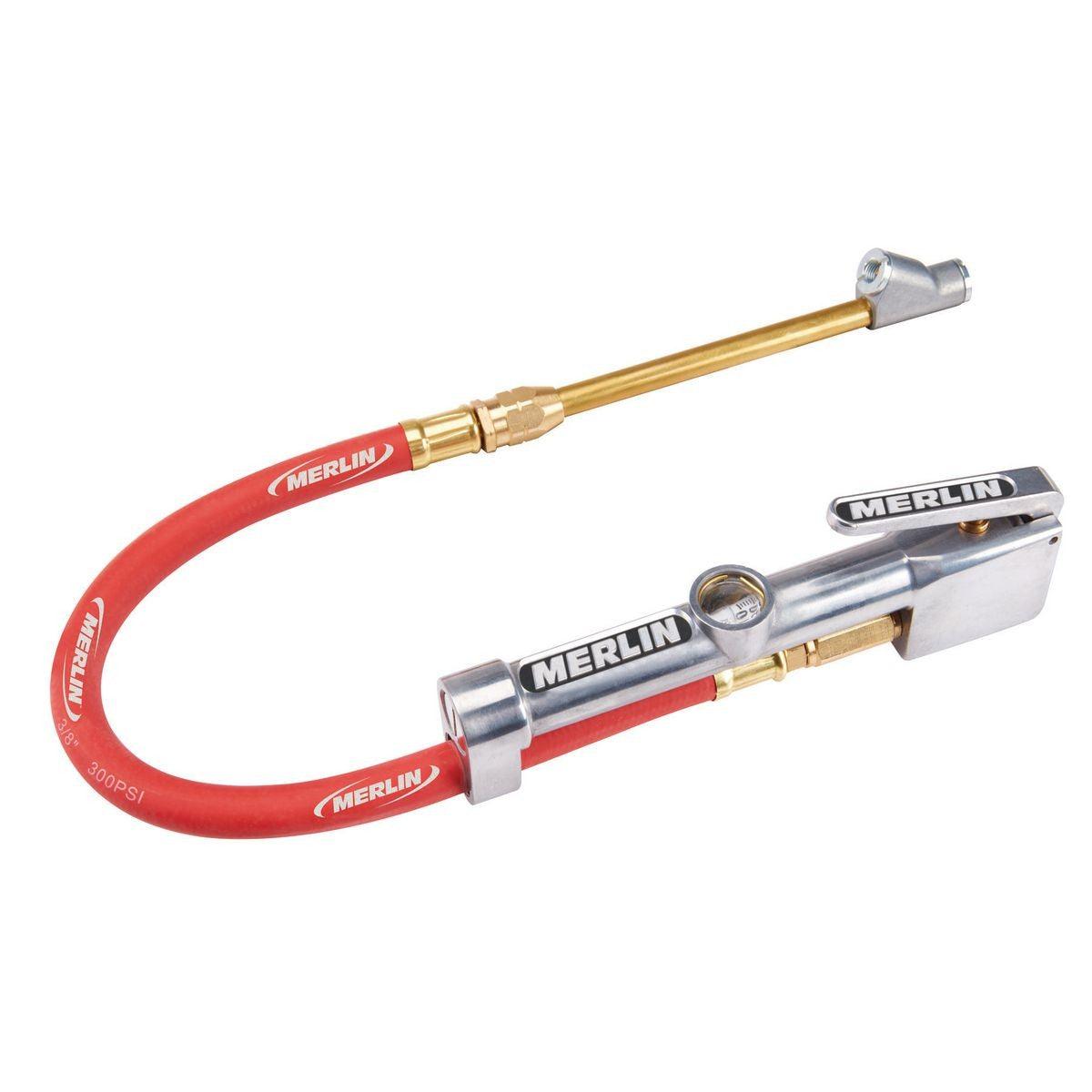 Dual Head Straight Air Chuck Inflator with Inline Gauge