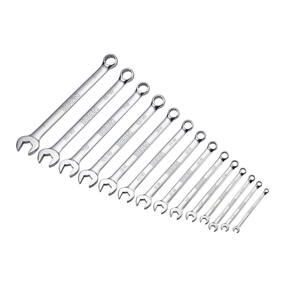 SAE Professional Combination Wrench Set with Anti-Slip Grip, 14 Pc.
