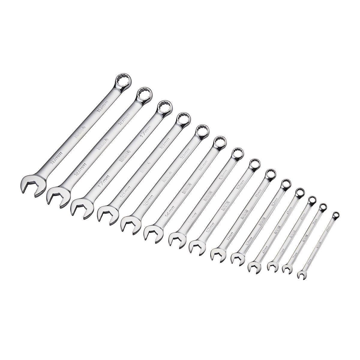 Metric Professional Combination Wrench Set with Anti-Slip Grip, 14 Pc.