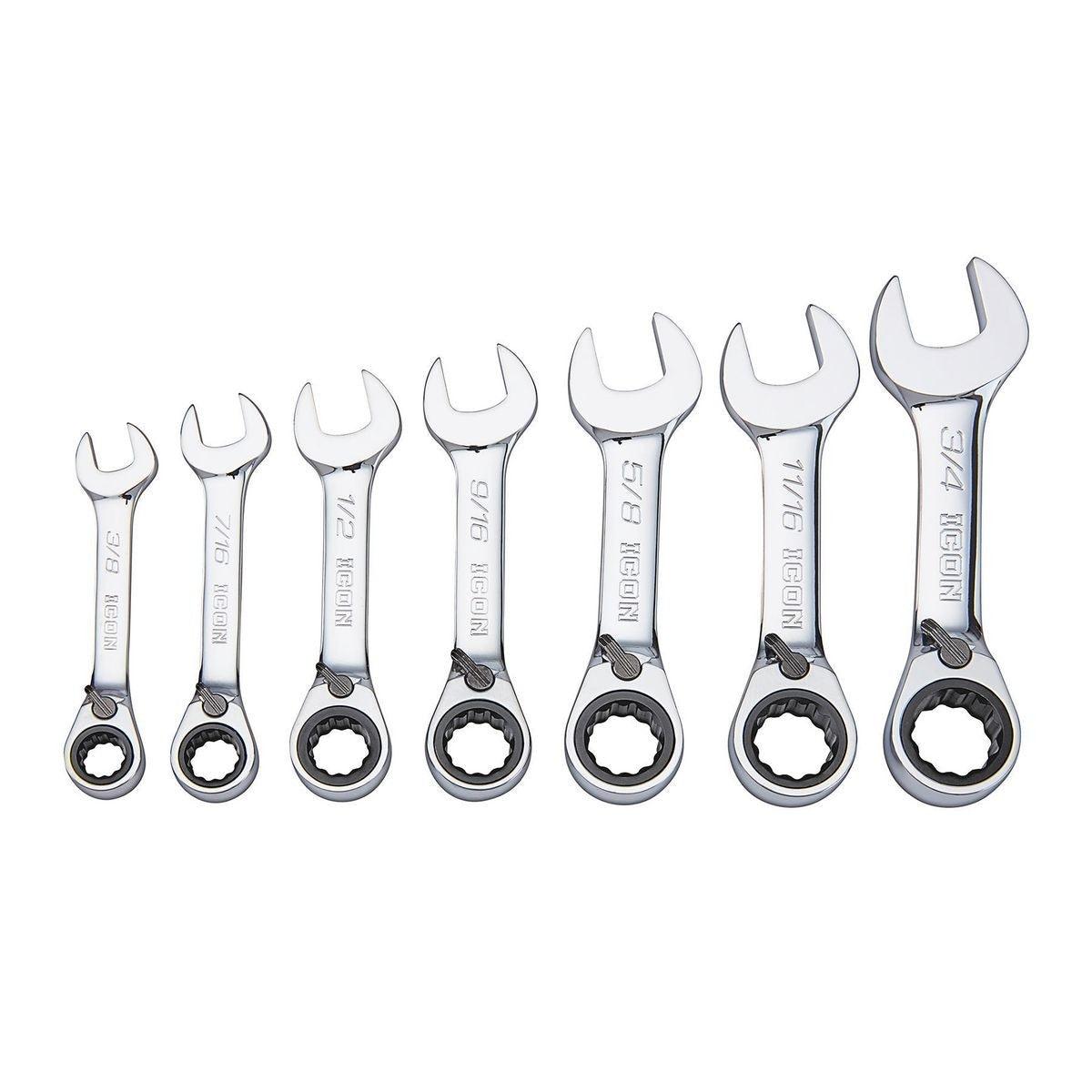 SAE Professional Stubby Ratcheting Combination Wrench Set, 7 Pc.