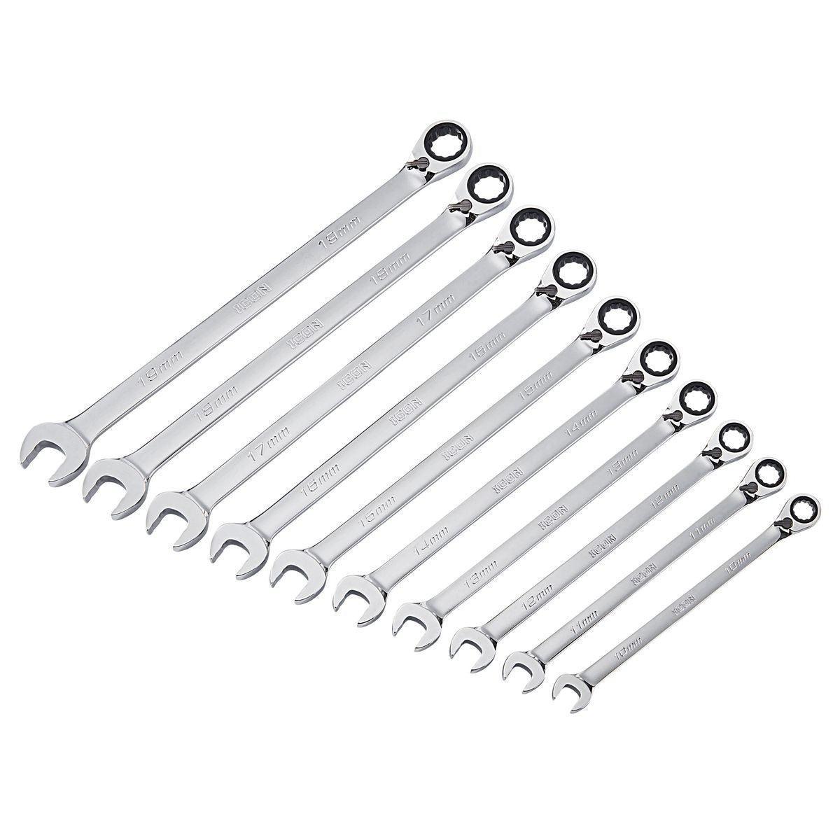 Metric Professional Ratcheting Combination Wrench Set with Anti-Slip Grip, 10 Pc.