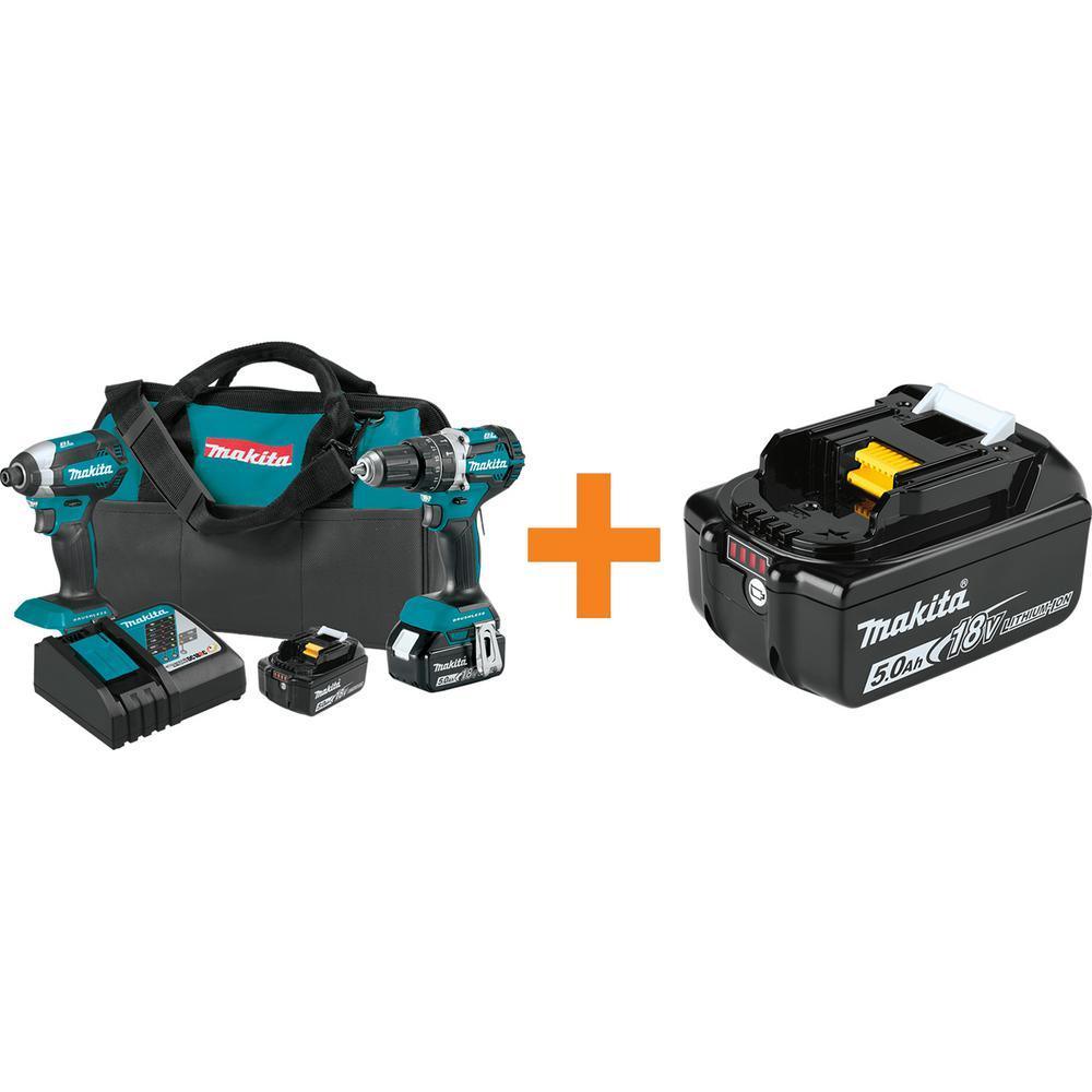 18-Volt LXT Brushless 2-Piece Combo Kit 5.0 Ah with bonus 18-Volt LXT High Capacity Battery Pack 5.0 Ah with Fuel Gauge