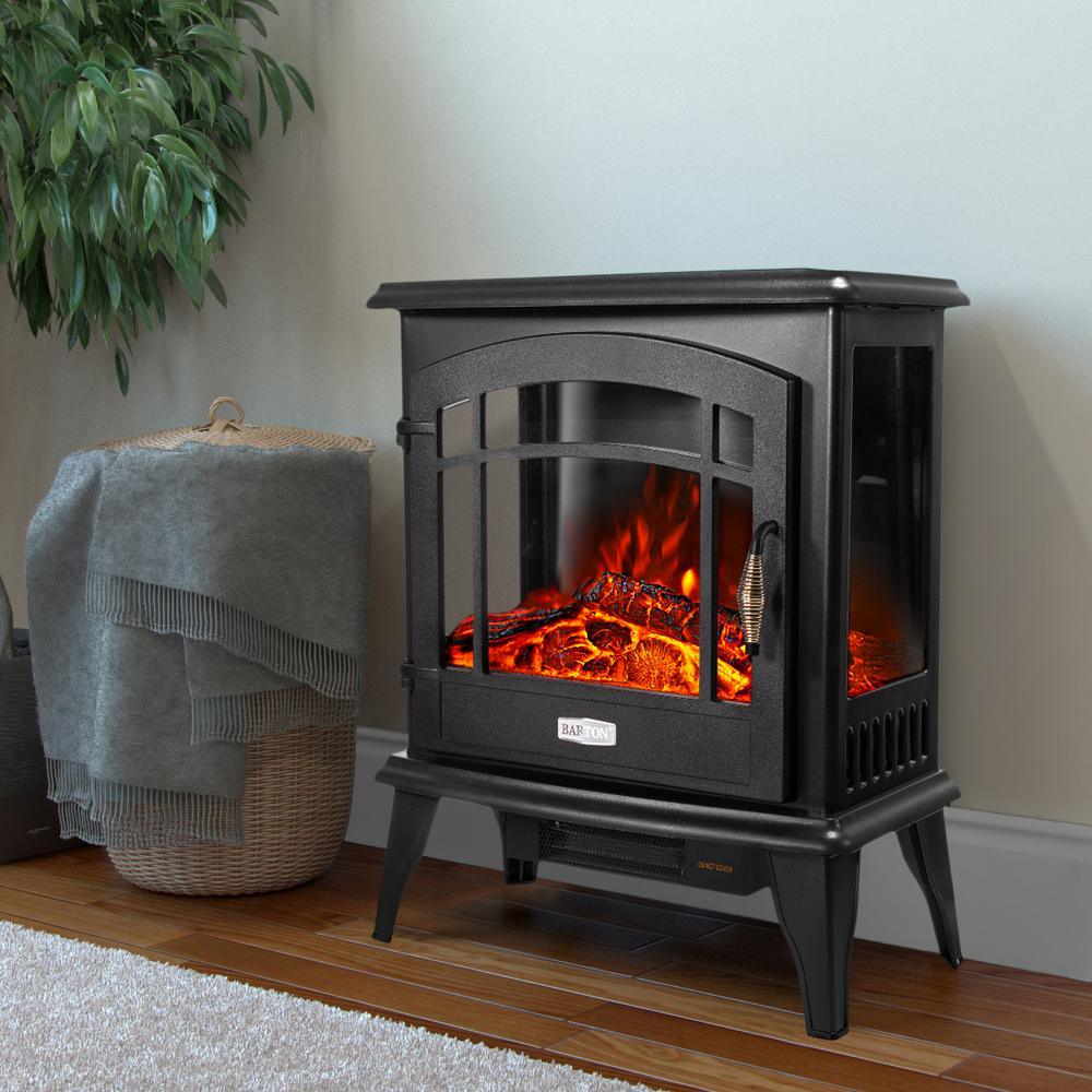 20 in. 1500-Watt Freestanding Compact Electric Infrared Quartz Fireplace Heater w/ 3-Sided Glass Panels in Vintage Black