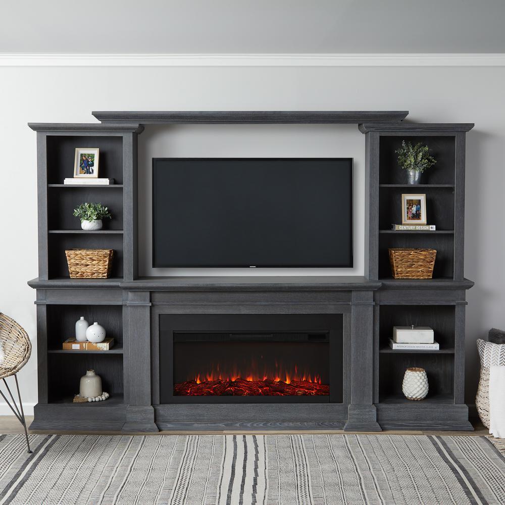 Monte Vista 108 in. Freestanding Electric Fireplace TV Stand in Antique Gray
