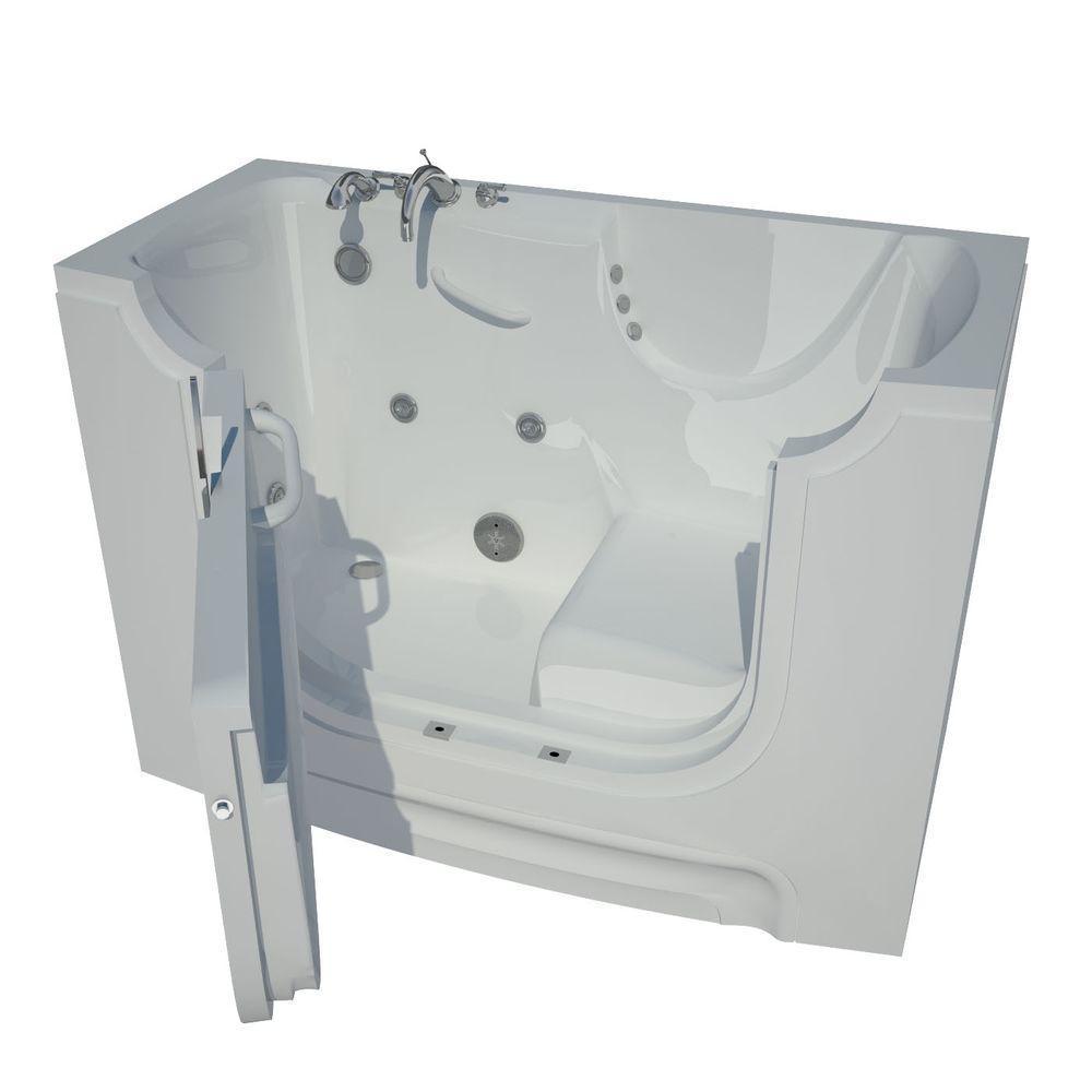 HD Series 60 in. Left Drain Wheelchair Access Walk-In Whirlpool Bath Tub with Powered Fast Drain in White