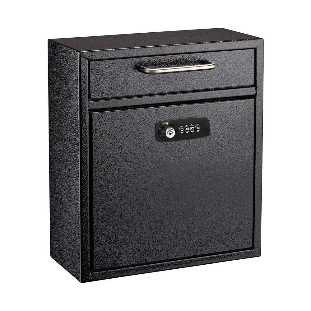 Black Medium Drop Box Wall Mounted Locking Mail Box with Key and Combination lock