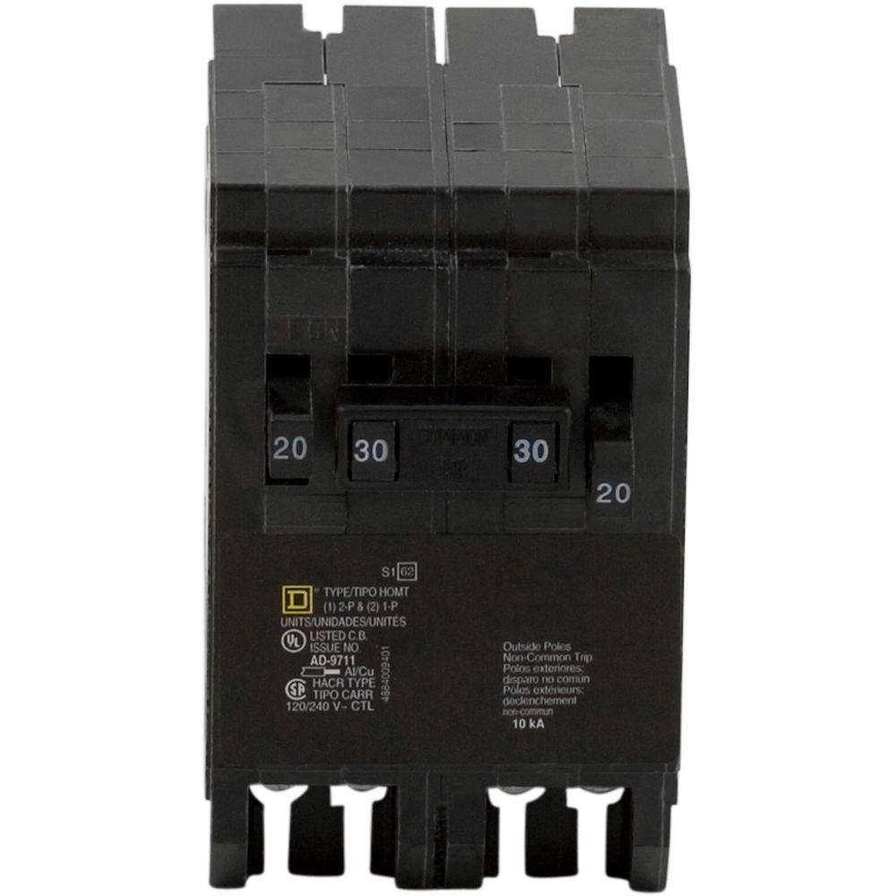 Homeline 2-20 Amp Single-Pole 1-30 Amp 2-Pole Quad Tandem Circuit Breaker