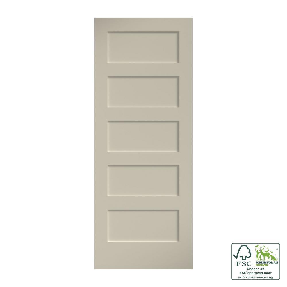 30 in. x 80 in. x 1-3/8 in. Shaker White Primed 5-Panel Solid Core Wood Interior Slab Door