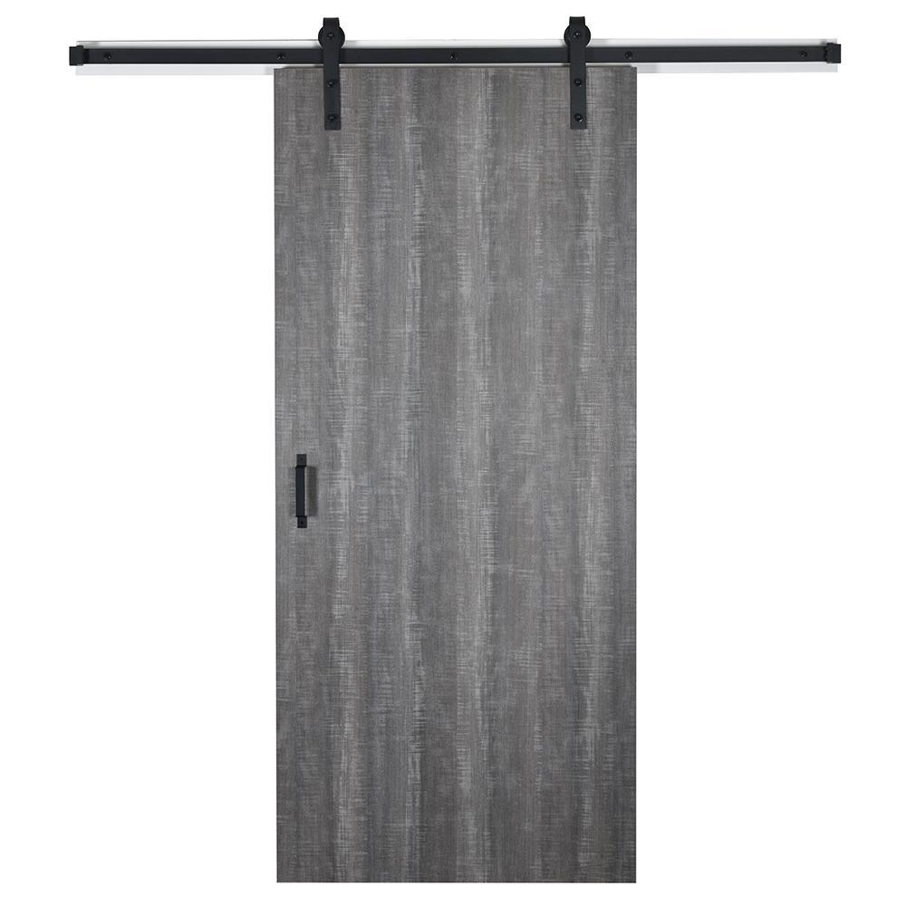 43 in. x 84 in. Weathered Char 8204-16 Solid Core Wood Flush Barn Door with Sliding Door Hardware Kit