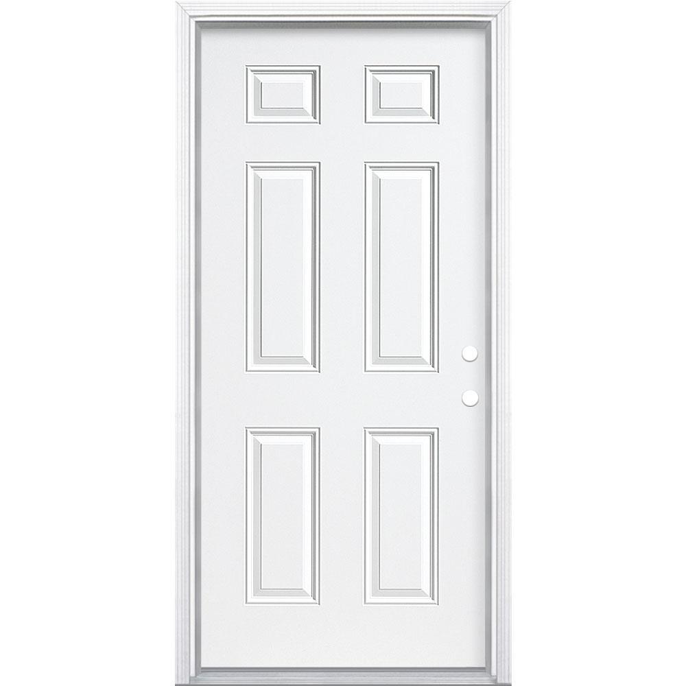 36 in. x 80 in. Premium 6-Panel Left Hand Inswing Primed Steel Prehung Front Exterior Door with Brickmold