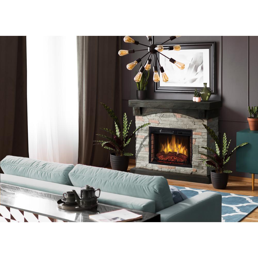 Sable Mills 42 in. W Faux Stone Mantel Electric Fireplace in Gray