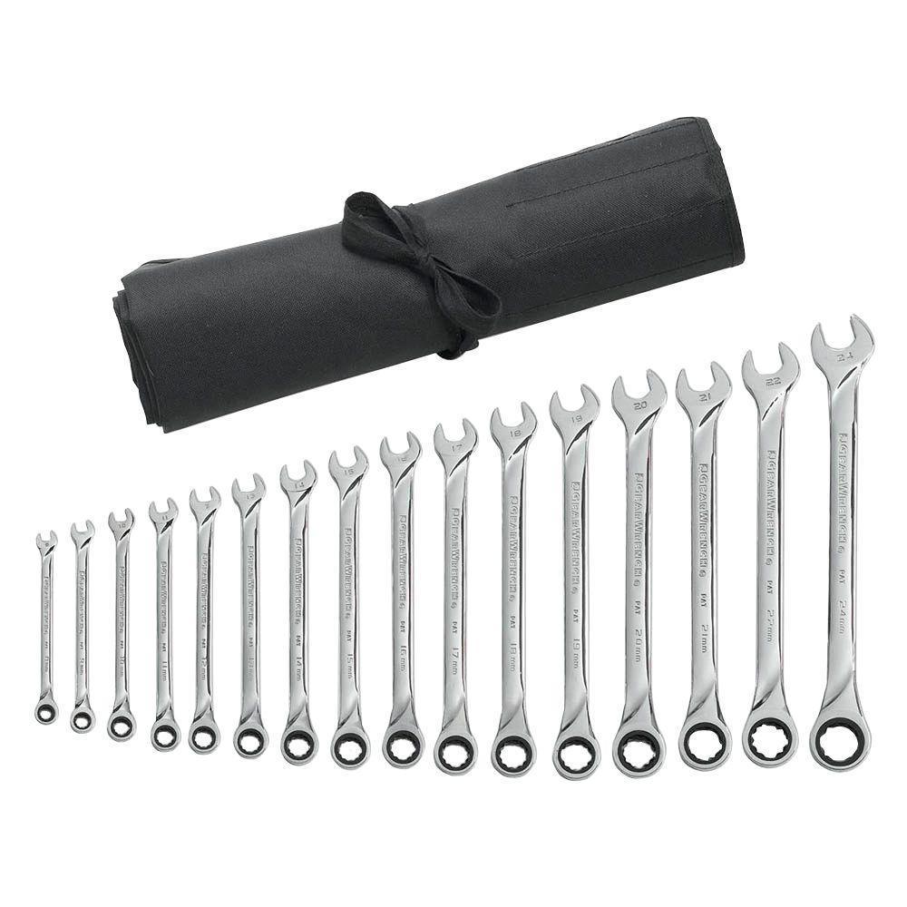 X-Large Ratcheting Combination Wrench Set with Roll (16-Piece)