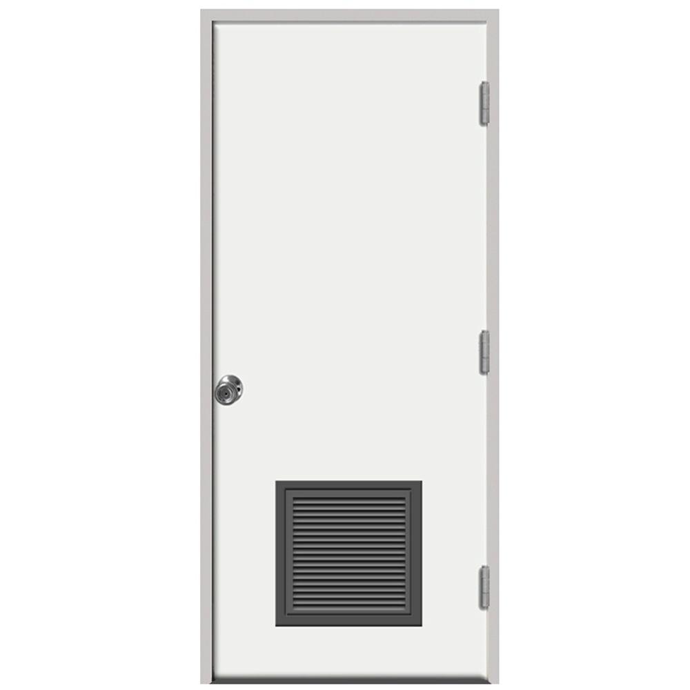 30 in. x 80 in. Premium Vented Flush White Primed Left-Hand Outswing Steel Prehung Front Door with 4 in. Wall