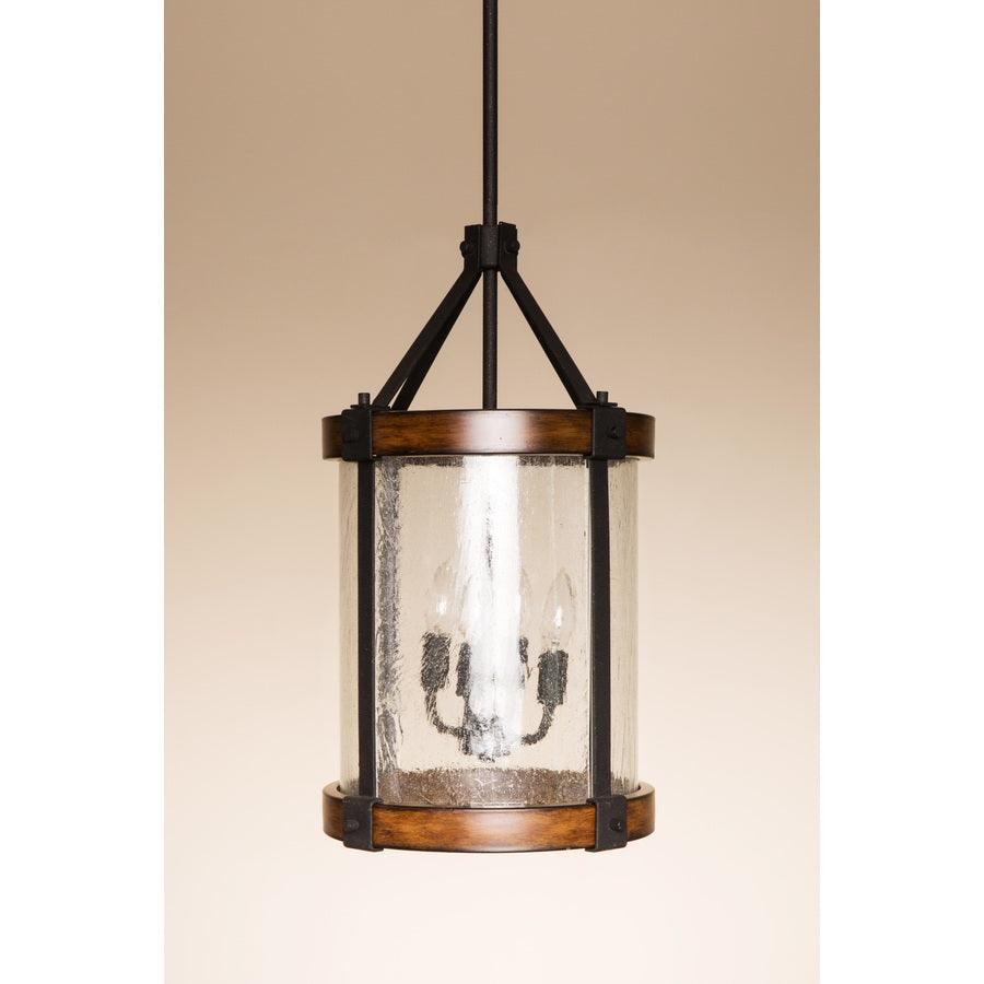 Kichler Barrington Distressed Black and Wood Tone Rustic Seeded Glass Cylinder Pendant Light