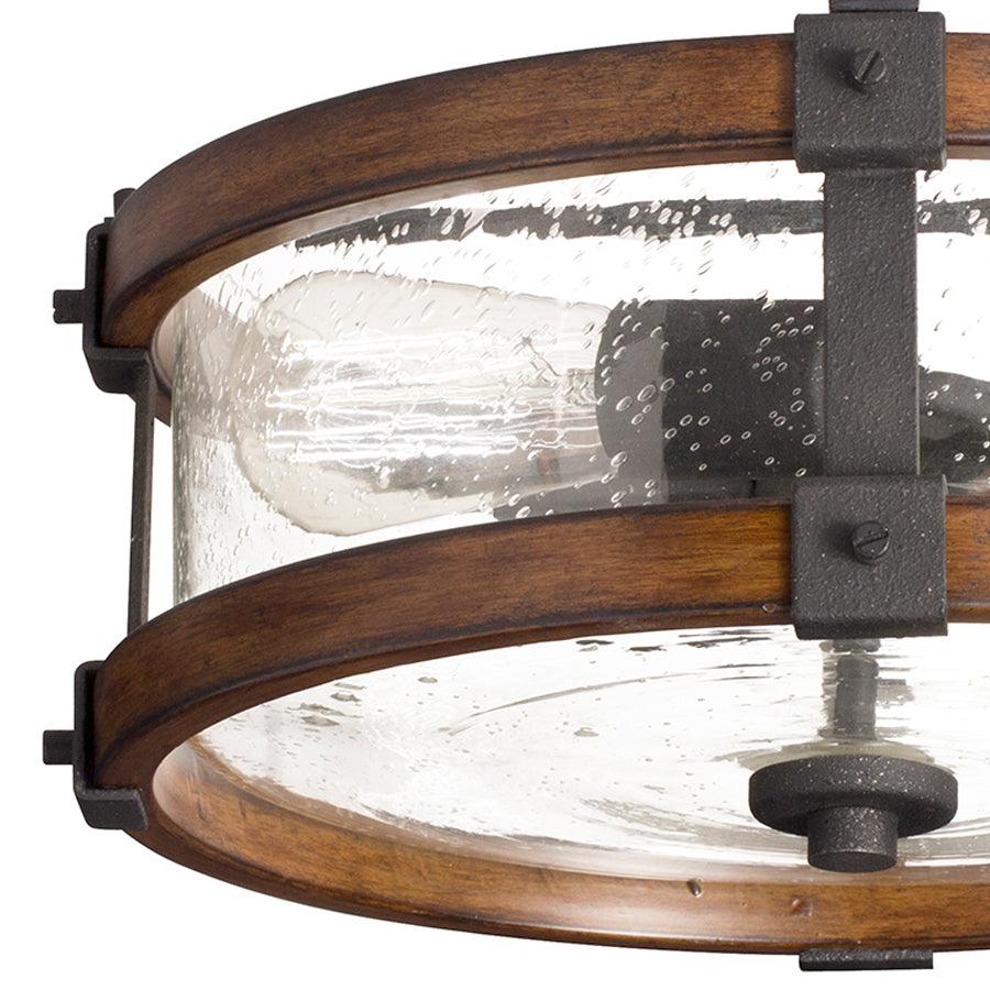 Kichler Barrington 14-in Distressed Black and Wood Tone Rustic Incandescent Semi-flush Mount Light