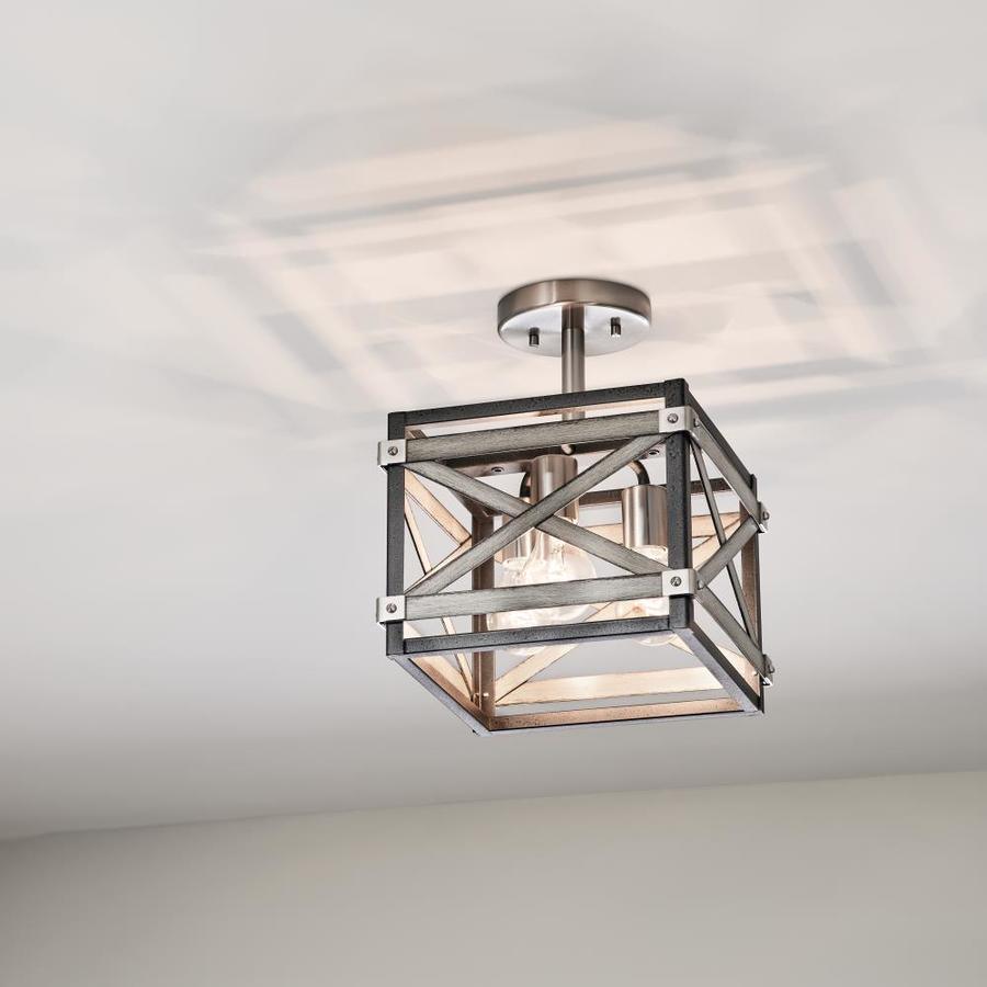 Kichler Stetton 10.31-in Anvil Iron and Distressed Antique Grey Farmhouse Incandescent Semi-flush Mount Light