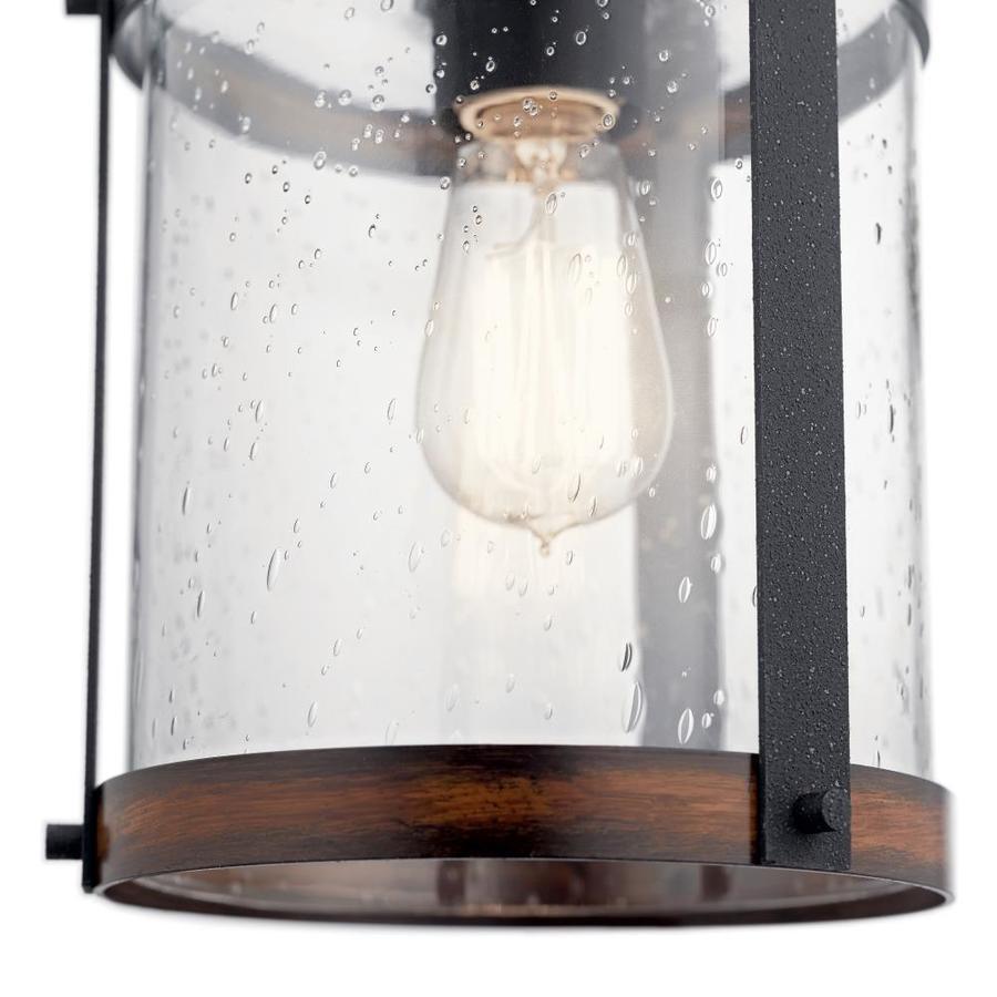Kichler Barrington Distressed Black and Wood Rustic Seeded Glass Cylinder Pendant Light