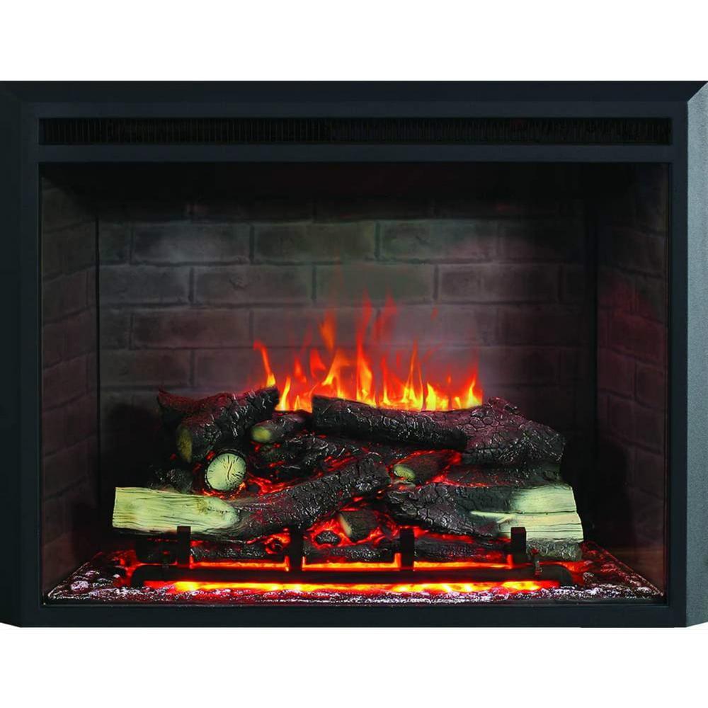 43 in. Classic Brick Background LED Touch Recessed Wall Electric Fireplace 400sq Ft in Black