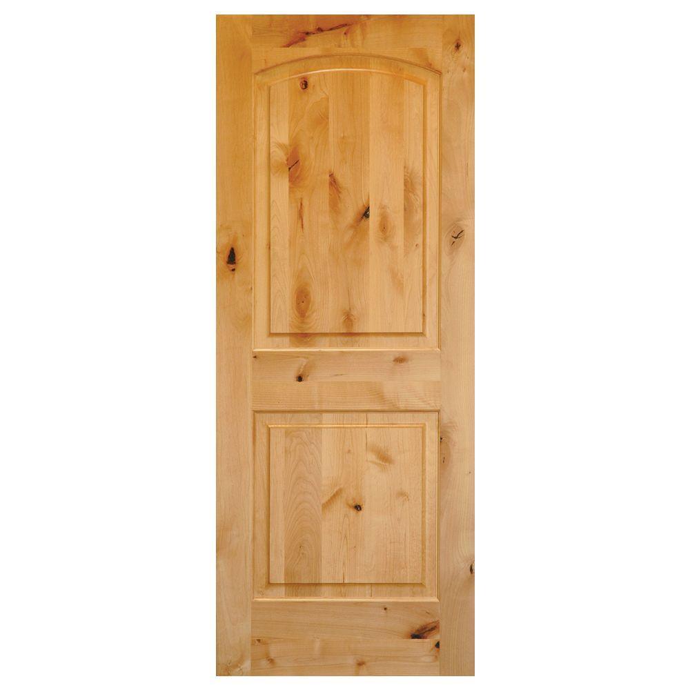 30 in. x 80 in. Rustic Knotty Alder 2-Panel Top Rail Arch Solid Core Wood Stainable Interior Door Slab