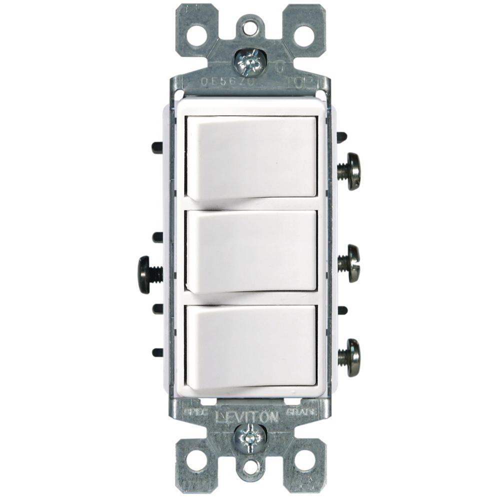 Decora 15 Amp 3-Rocker Combination Switch, White