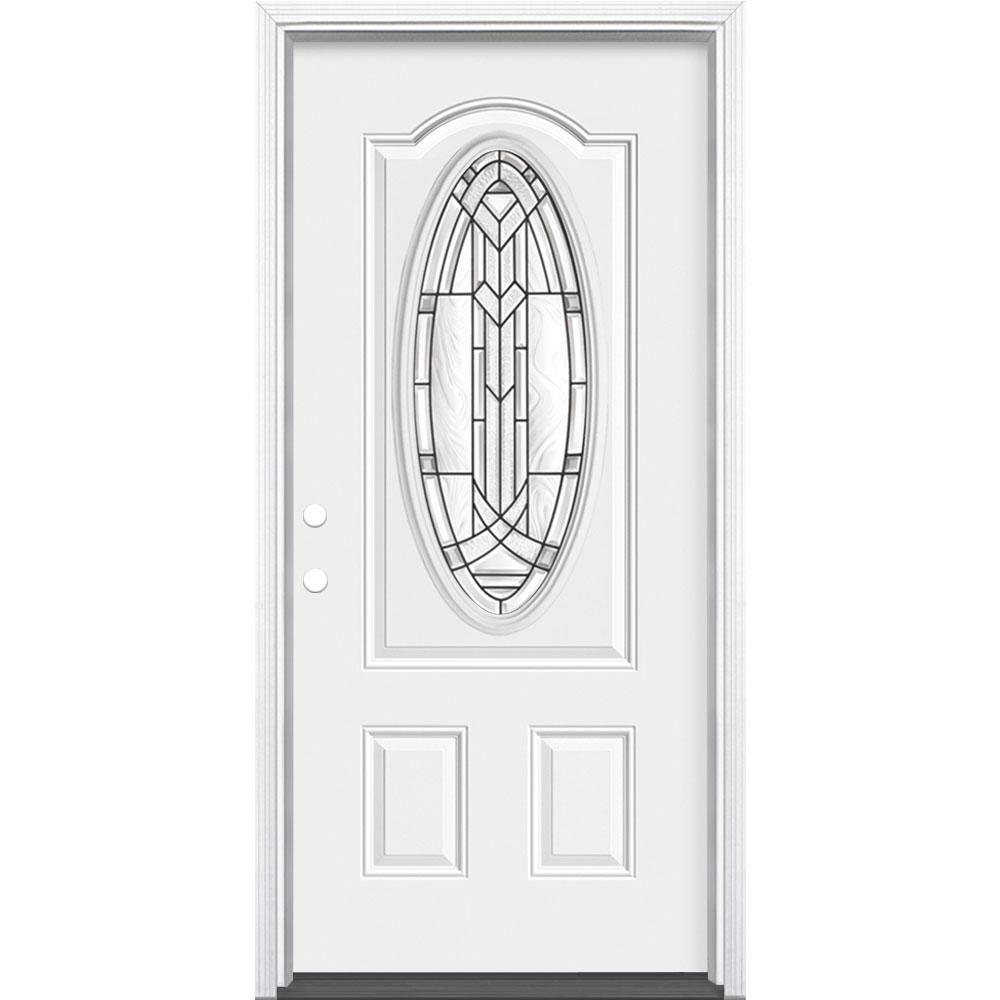 36 in. x 80 in. Chatham 3/4 Oval-Lite Right-Hand Inswing Primed Steel Prehung Front Exterior Door with Brickmold