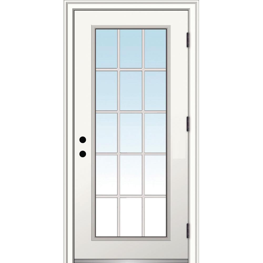 32 in. x 80 in. Classic Left-Hand Outswing 15 Lite Clear Low-E Primed Steel Prehung Front Door with Brickmould