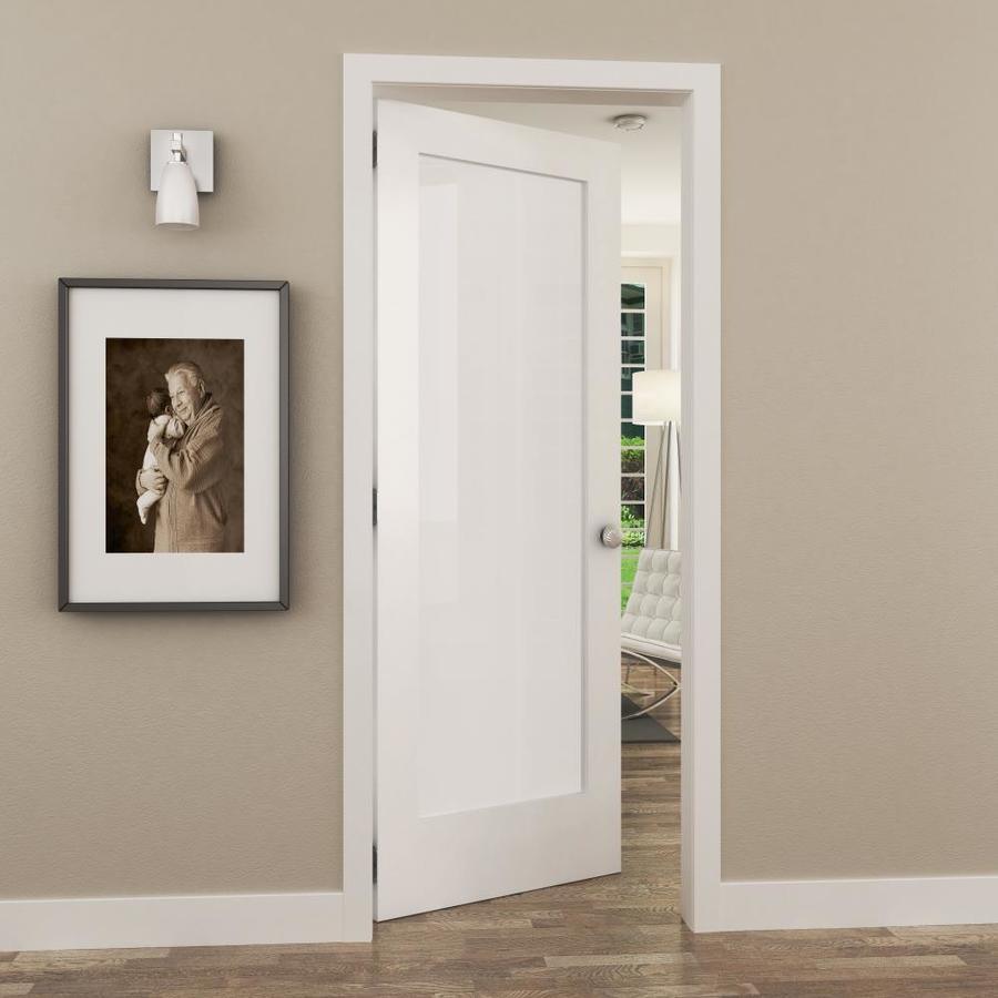 American Building Supply Shaker 30-in x 80-in Primedwhite 1-Panel Square Frosted Glass Solid Core Primed Pine MDF Left Hand Inswing Single Prehung Interior Door
