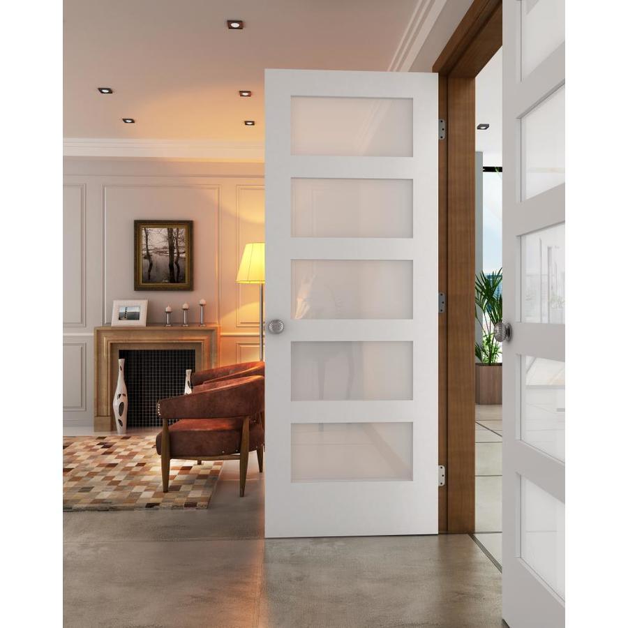 American Building Supply Shaker 24-in x 80-in Primed White 5-Panel Square Frosted Glass Solid Core Primed Pine MDF Slab Door