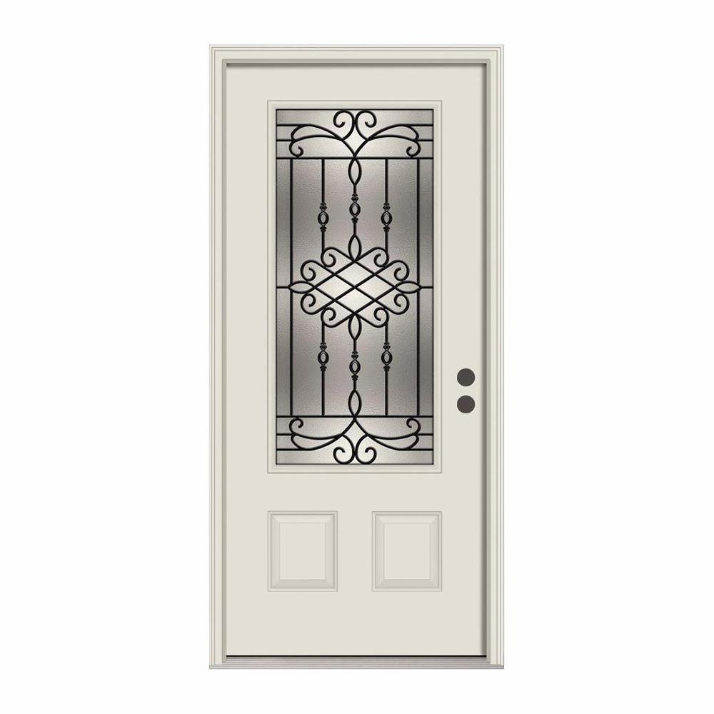 36 in. x 80 in. 3/4 Lite Sanibel Primed Steel Prehung Left-Hand Inswing Front Door w/Brickmould