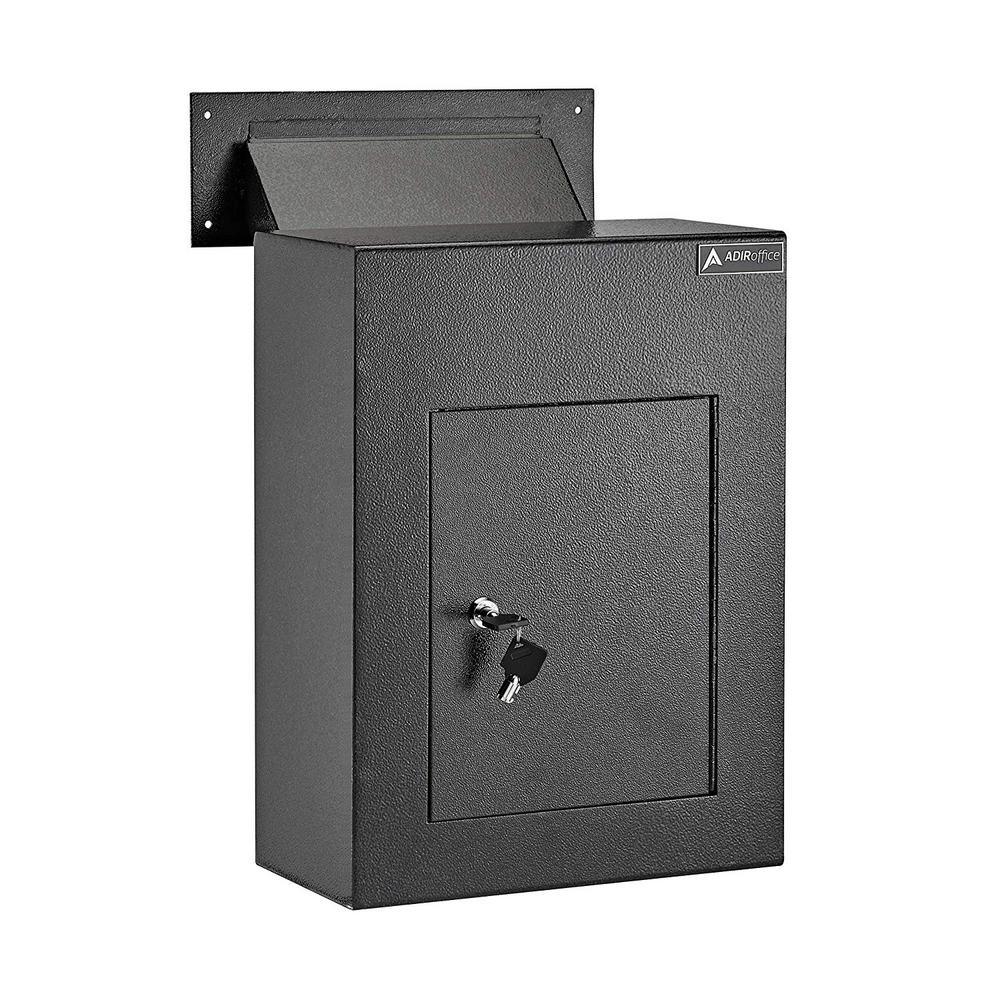 Black Steel Through the Wall Drop Box with Adjustable Chute Mail Receptacle
