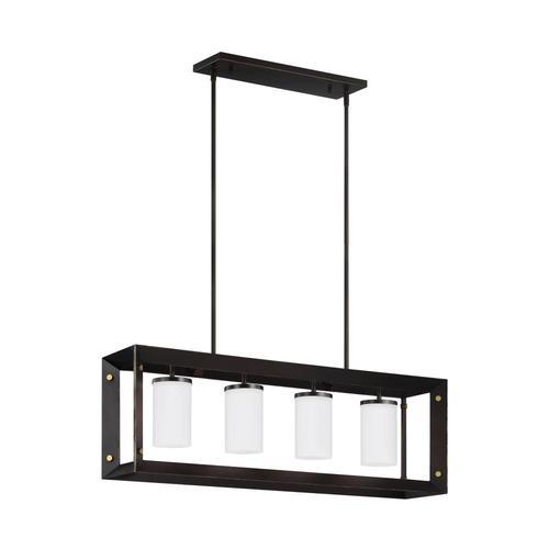 Sea Gull Lighting Chatauqua Antique Bronze Modern/Contemporary White Glass Cylinder Kitchen Island Light