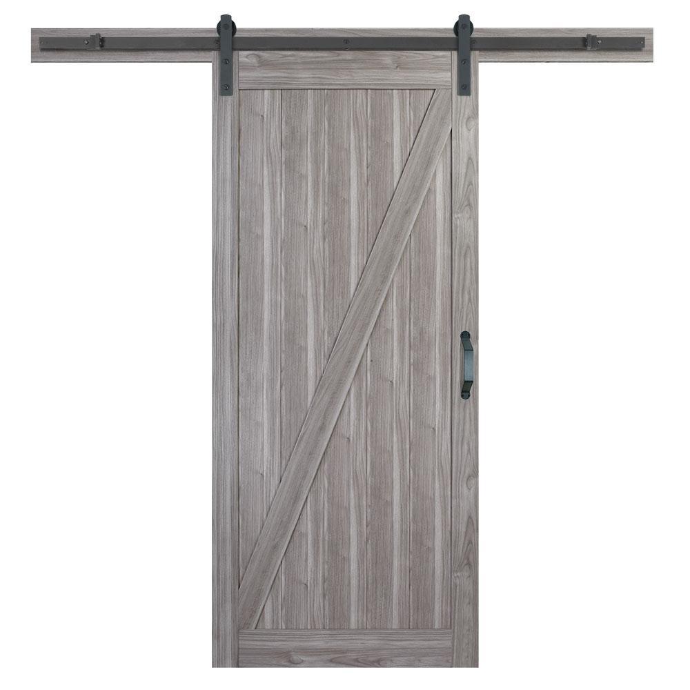 36 in. x 84 in. Z-Bar Ash Gray Finished Composite Interior Sliding Barn Door Slab with Hardware Kit