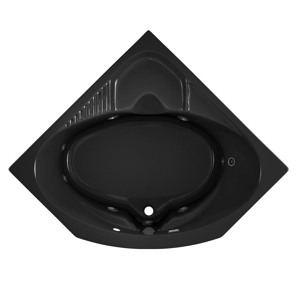 CAPELLA 55 in. x 55 in. Acrylic Center Drain Corner Drop-In Whirlpool Bathtub in Black