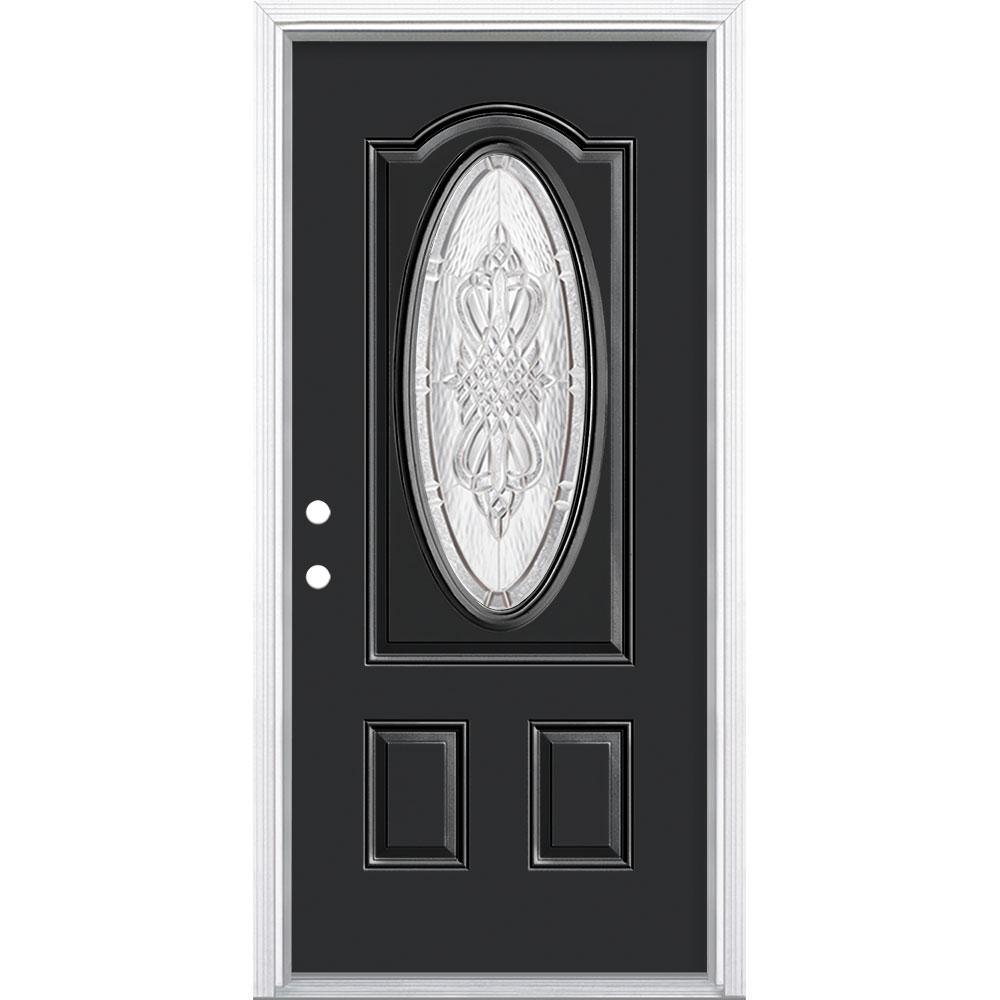 36 in. x 80 in. New Haven 3/4 Oval-Lite Right-Hand Inswing Painted Steel Prehung Front Exterior Door with Brickmold