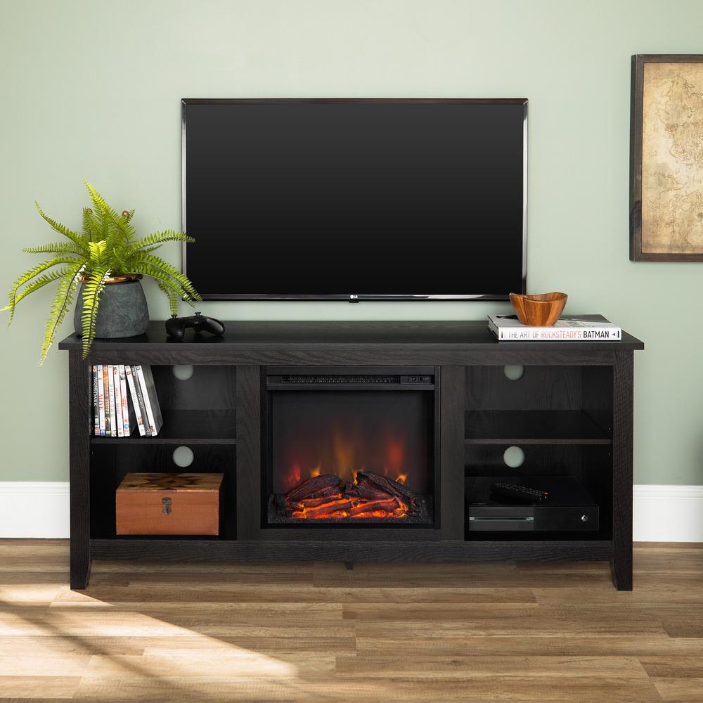 58 in. Rustic Farmhouse Fireplace TV Stand - Black