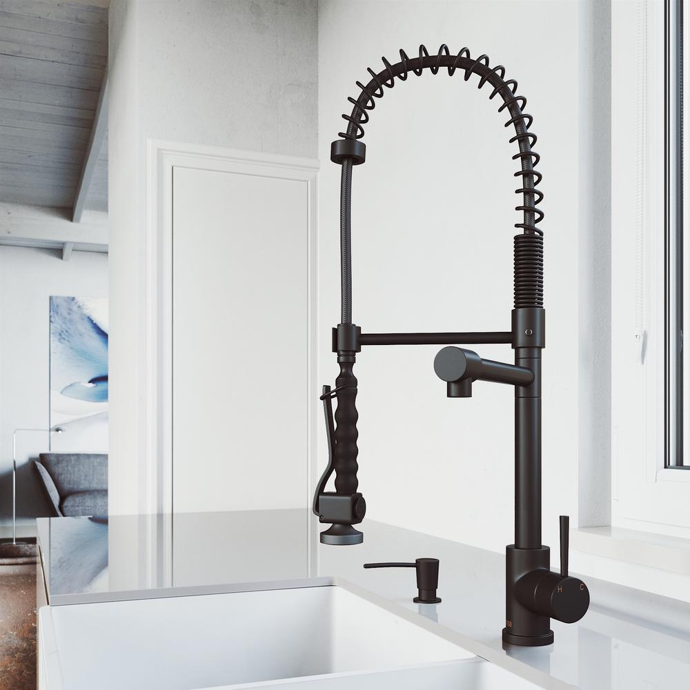Zurich Single-Handle Pull-Down Sprayer Kitchen Faucet with Soap Dispenser in Matte Black