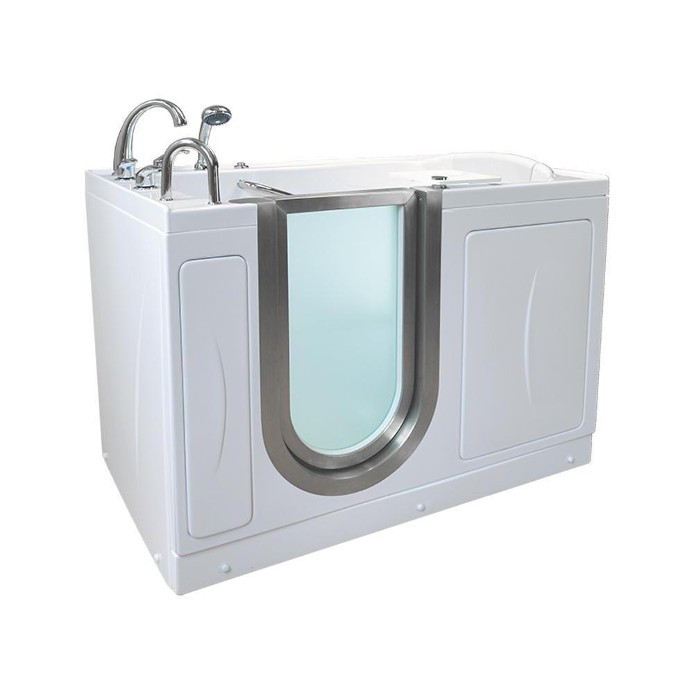 Royal 52 in. Acrylic Walk-In Whirlpool and MicroBubble Bathtub in White, Fast Fill Faucet, Heated Seat, LHS Dual Drain