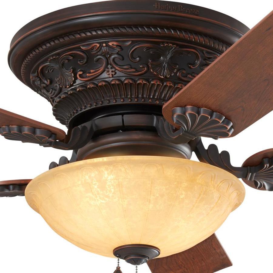 Harbor Breeze Lynstead 52-in Specialty bronze LED Indoor Flush Mount Ceiling Fan (5-Blade)