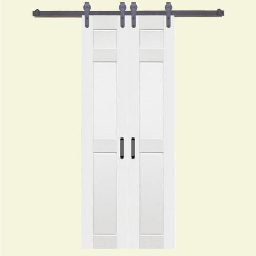 Double barn door 36-in x 84-in White 2-Panel Prefinished Molded Composite Double Barn Door (Hardware Included)