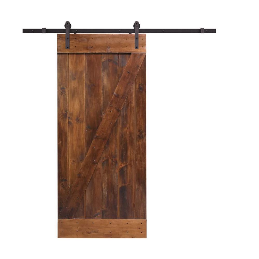 30 in. x 84 in. Z-Bar Wood Sliding Barn Door with Sliding Door Hardware Kit