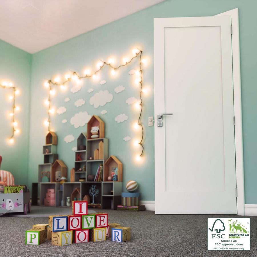 EightDoors Shaker 32-in x 80-in Primed White 1-Panel Square Solid Core Primed Pine MDF Slab Door