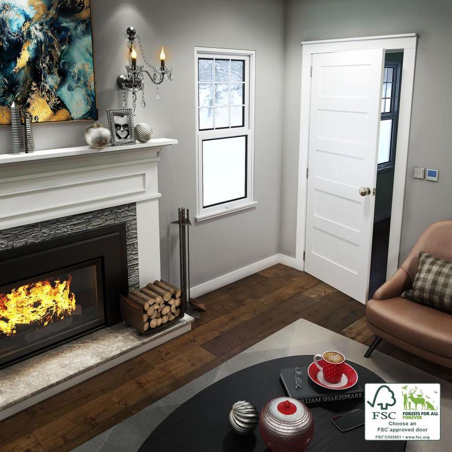 EightDoors Shaker 32-in x 80-in Primed White 5-Panel Square Solid Core Primed Pine MDF Slab Door