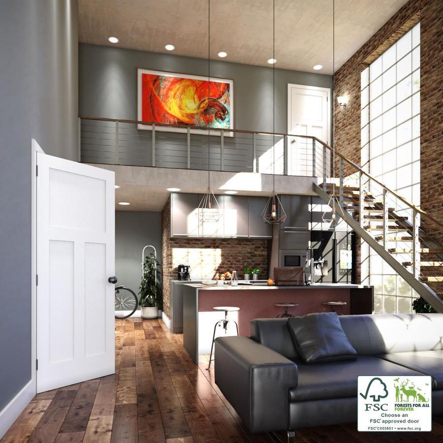 EightDoors Shaker 28-in x 80-in Primed White 3-Panel Square Solid Core Primed Pine MDF Slab Door