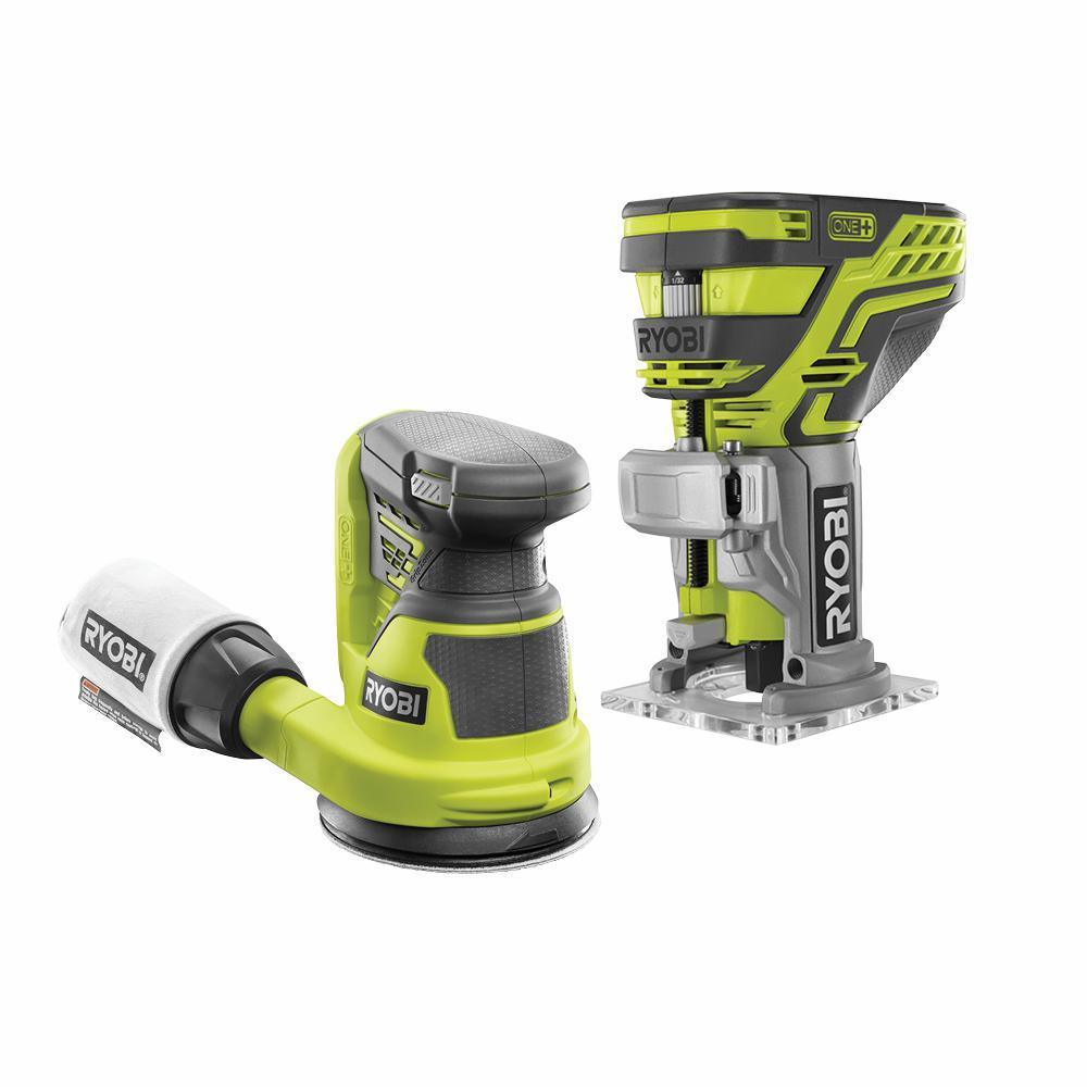 18-Volt ONE+ Lithium-Ion Cordless Fixed Base Trim Router and 5 in. Random Orbit Sander (Tools Only)