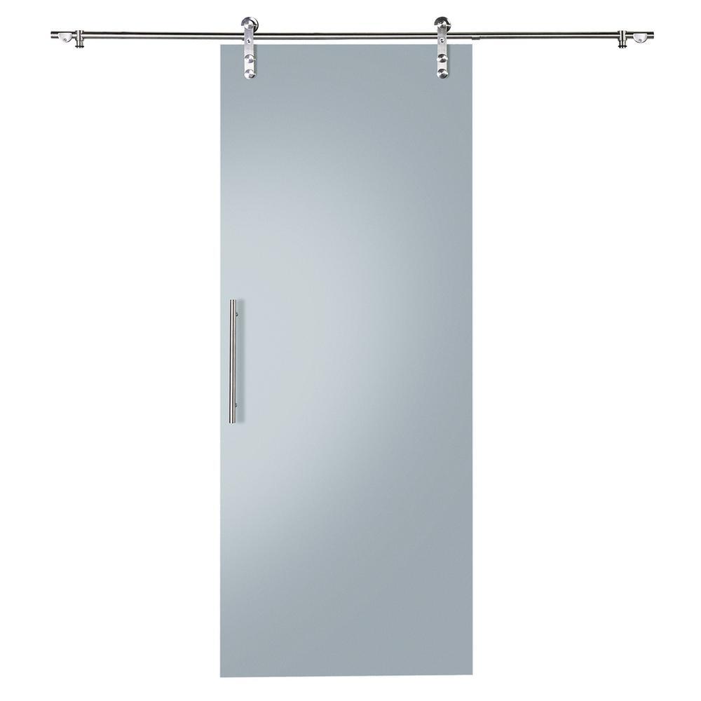 37 in. x 84 in. Glacier Full Frosted Glass Sliding Barn Door with Hardware Kit