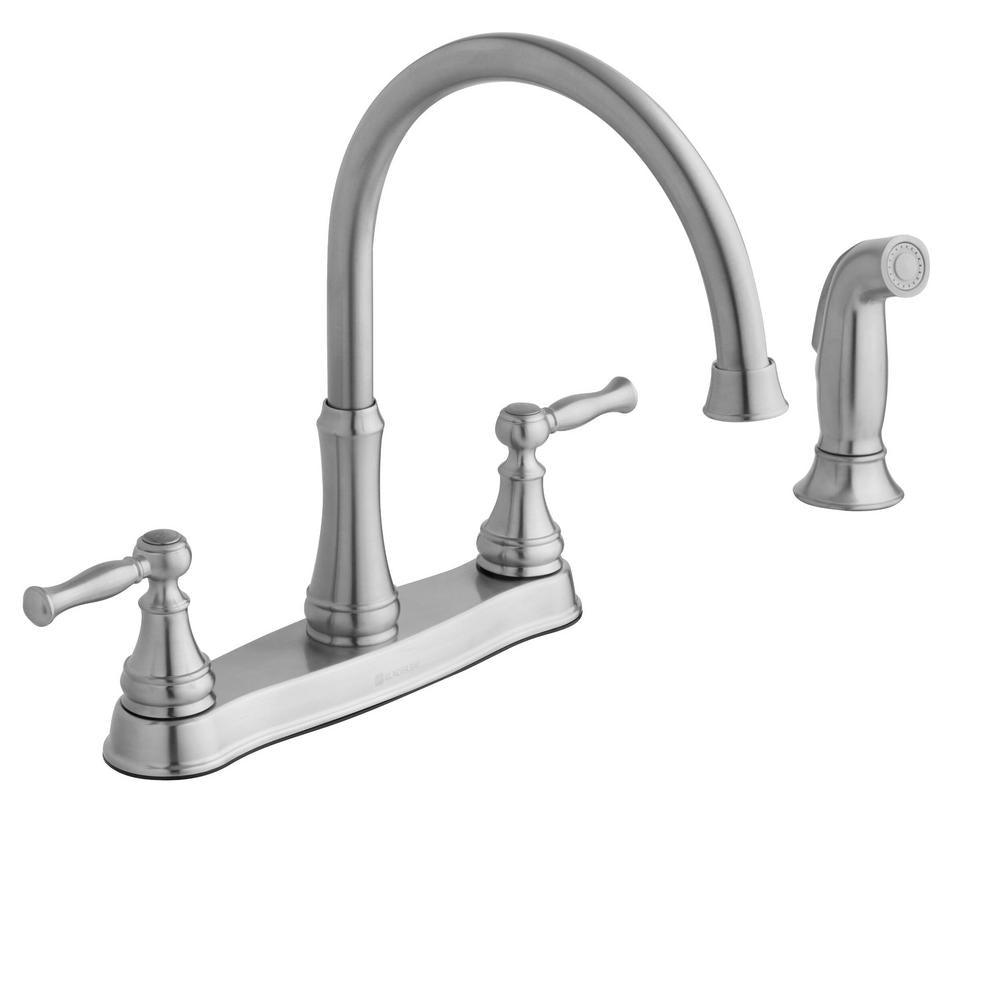 Fairway 2-Handle Standard Kitchen Faucet with Side Sprayer in Stainless Steel