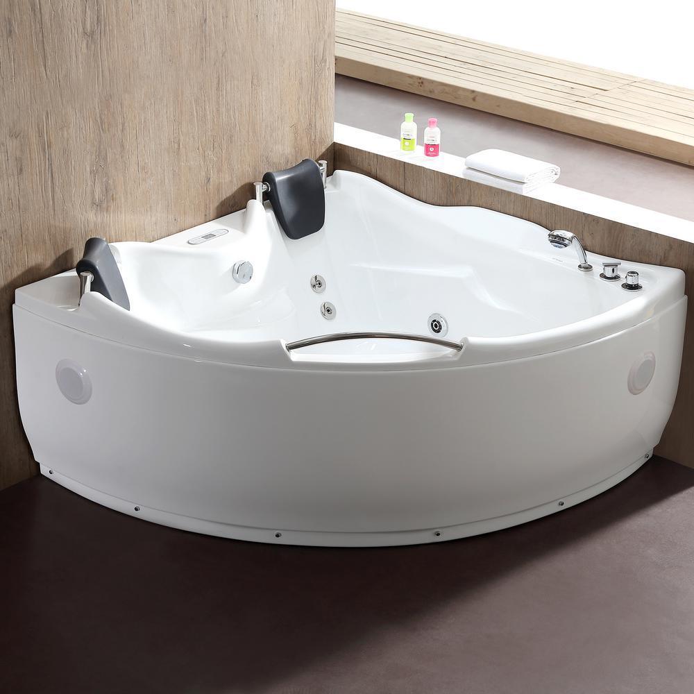 60 in. Acrylic Offset Drain Corner Apron Front Whirlpool Bathtub in White