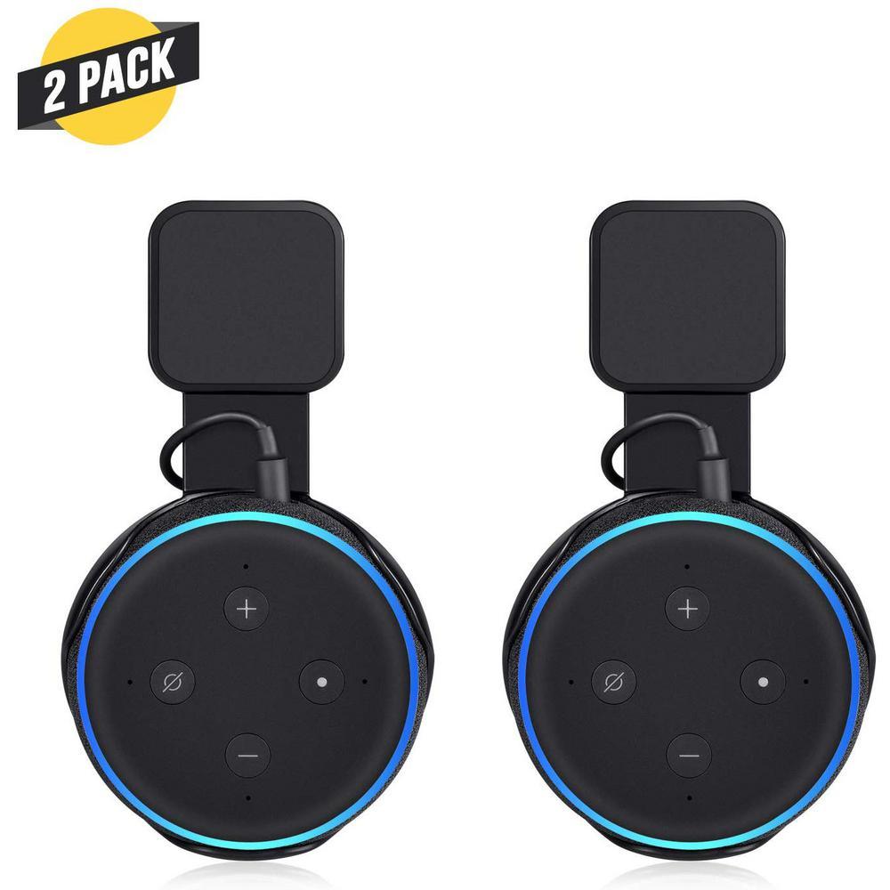 AC Outlet Wall Mount Compatible with Echo Dot (3rd Gen) - Flexible Mounting for Your Alexa Smart Speaker (2-Pack, Black)
