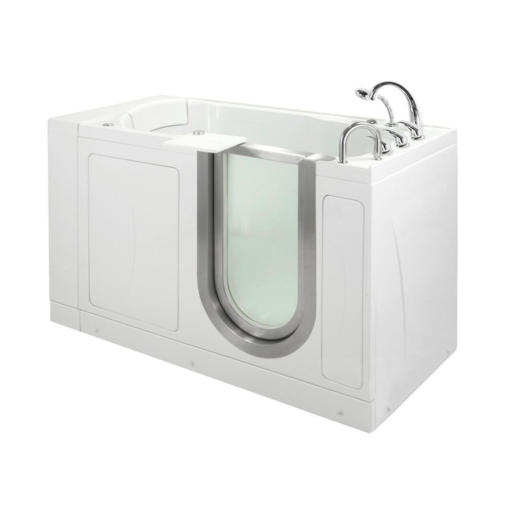 Petite 52 in. Acrylic Walk-In Whirlpool and MicroBubble Bathtub in White, Fast Fill Faucet, Heated Seat, RHS Dual Drain