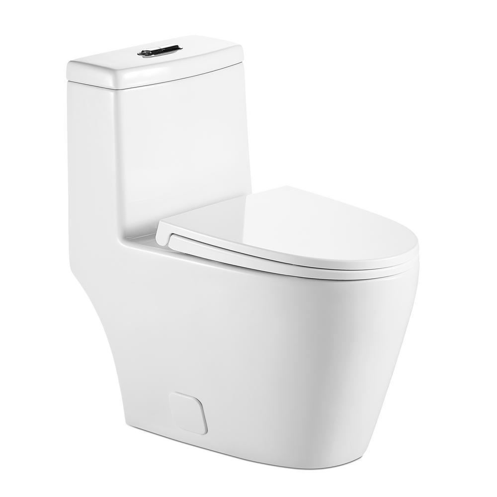 Siphon Flushing 1-Piece 1.28 GPF Dual Flush High Efficiency Elongated Toilet in White, Seat Included